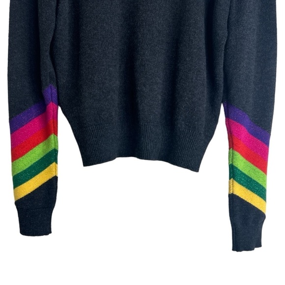 Lea & Viola Dark Heather Grey Rainbow Stripes Long Sleeve Sweater Size: Small - Picture 11 of 13
